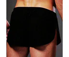 Men Boxers Mid Waist Casual Solid Color Lightweight Men Underpants for Sleeping - Black