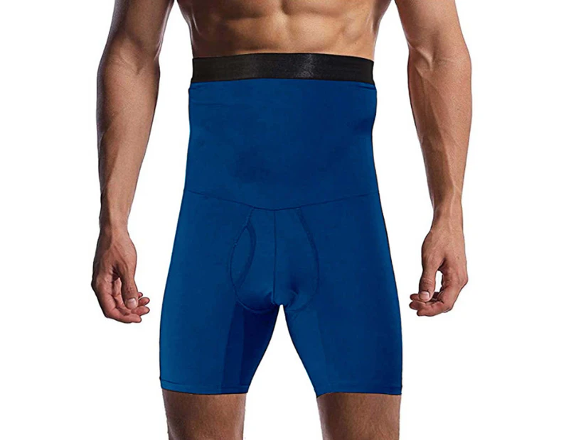 Boxer Underwear Elastic High Waist Fat Burning Non-slip Tight Waist Tummy Control Shapewear for Sports - Blue