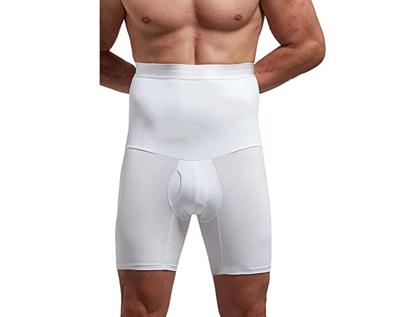 Boxer Underwear Elastic High Waist Fat Burning Non-slip Tight Waist Tummy Control Shapewear for Sports - White