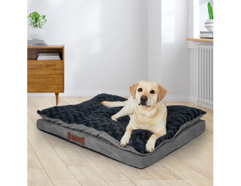 Dog Calming Bed Warm Soft Plush Comfy Sleeping Memory Foam Mattress Dark Grey XL