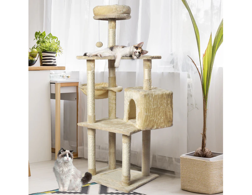 Pawz Cat Tree Toy Scratching Post Scratcher Tower Condo Wooden House Cream 130cm