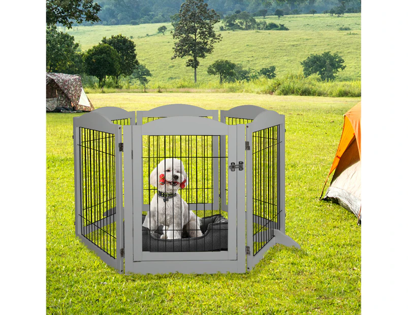 Pawz 6 Panels Pet Dog Playpen Puppy Exercise Cage Enclosure Fence Indoor Grey