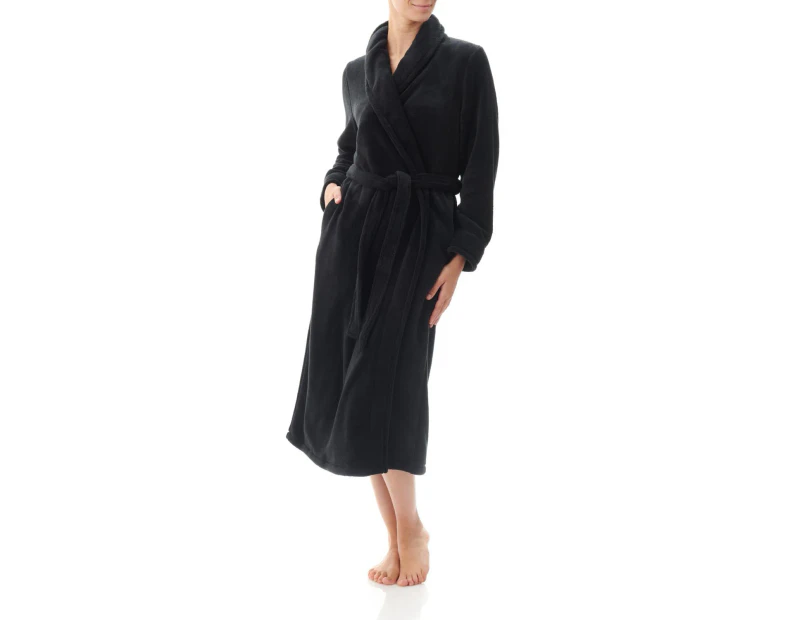 Ladies Givoni Black Mid Length Wrap Dressing Gown Bath Robe (GL43) - Black