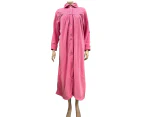 Ladies Givoni Pink Carnation Long Length Button Dressing Gown Bath Robe (89) - Pink
