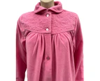 Ladies Givoni Pink Carnation Long Length Button Dressing Gown Bath Robe (89) - Pink