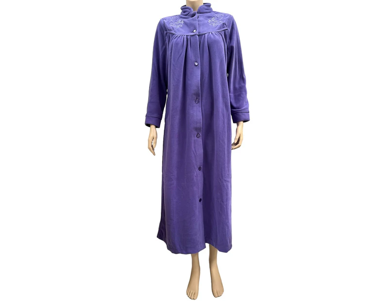 Ladies Givoni Purple Violet Long Length Button Dressing Gown Bath Robe (83) - Purple