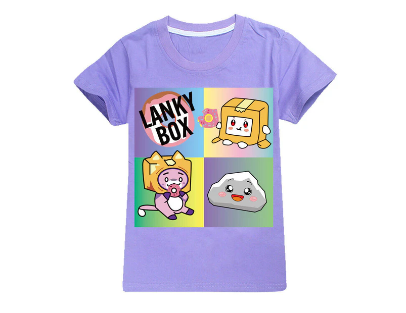 Kids Girls Children Tee Shirt Cartoon Lanky Box Print T-Shirt Short Sleeve Top - Purple