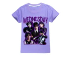 Kids Girls Wednesday Addams Print Summer Blouse Short Sleeve T-shirt - Purple