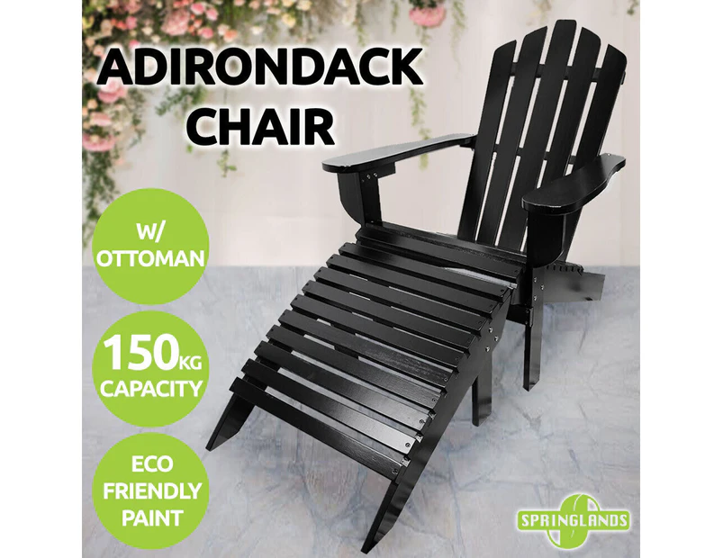 Adirondack Chair W/ Ottoman Outdoor Lounge Furniture Garden Beach Deck Black