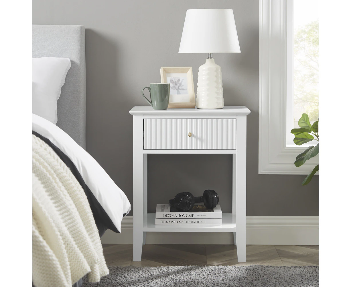 Zara Fluted 1 drawer side table - white