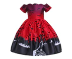 Halloween Children Kid Girls Floral Fancy Dress Ball Gown Sleeveless Party Swing Skater Dress - Red