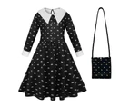 Children Kid Girls Wednesday Addams Casual Dress Party Cosplay Costume With Bags Dress Up Outfit