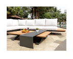 Outdoor Venice Aluminium Corner Lounge With Built In Timber Side Tables - Charcoal with Textured Grey - Outdoor Lounges - White