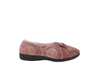 Grosby Violet Ladies Slippers Slip on Velour Upper Floral Pattern - Blush