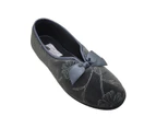 Grosby Violet Ladies Slippers Slip on Velour Upper Floral Pattern - Grey