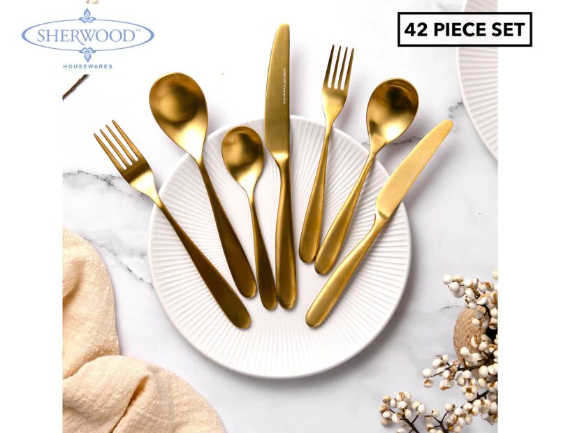 Sherwood Nouveau 42 Piece Cutlery Set Matte Gold