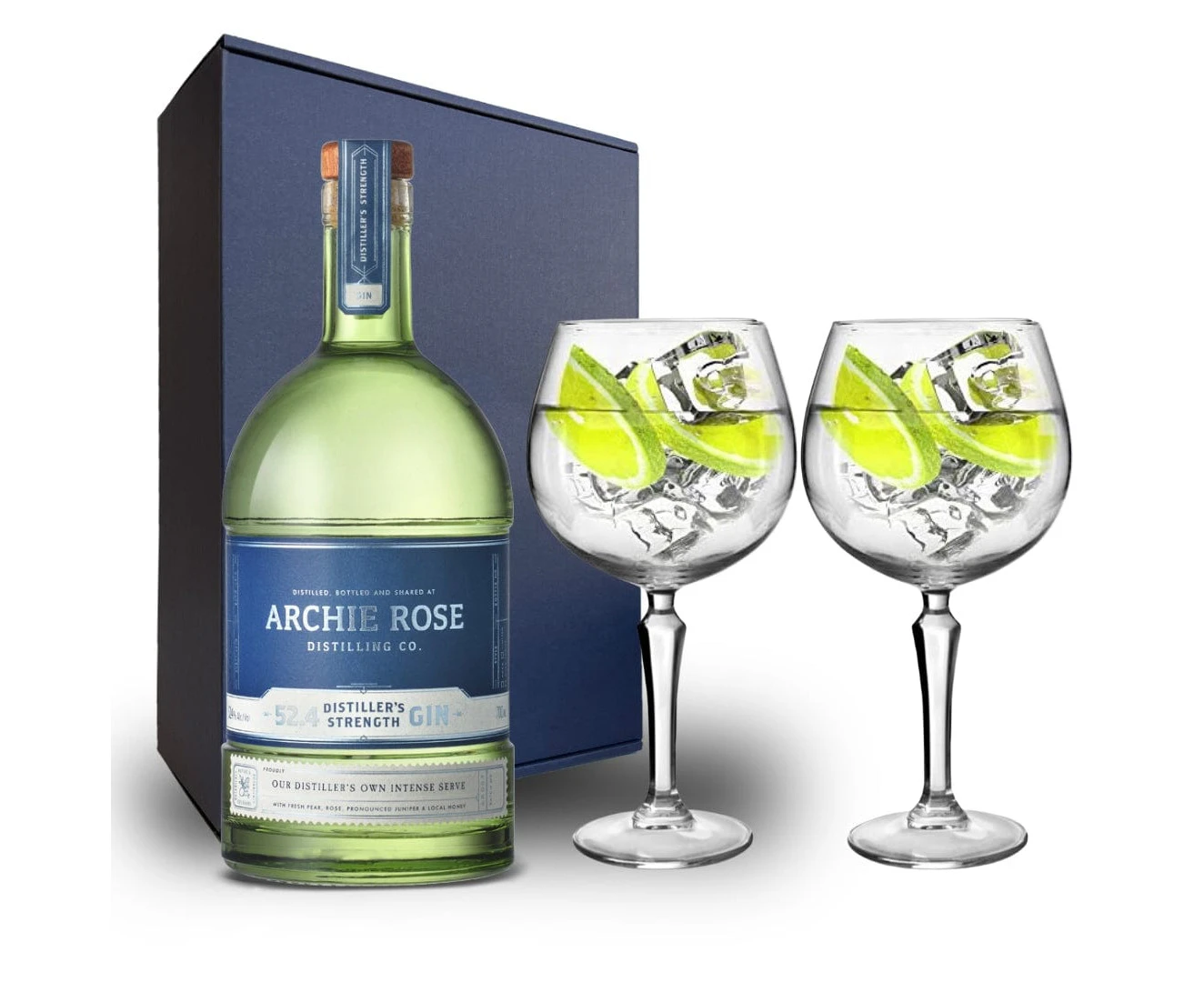 Archie Rose Distillers Strength Gin Hamper Pack includes 2 Speakeasy Gin Glasses