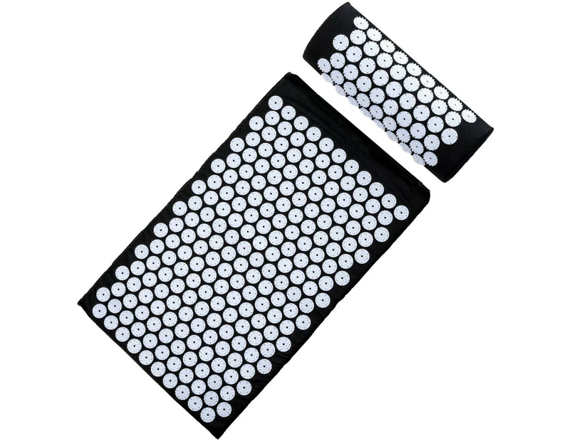 Massage Acupressure Yoga Mat With Pillow Sit Mats Cut Pain Stress Soreness - Black