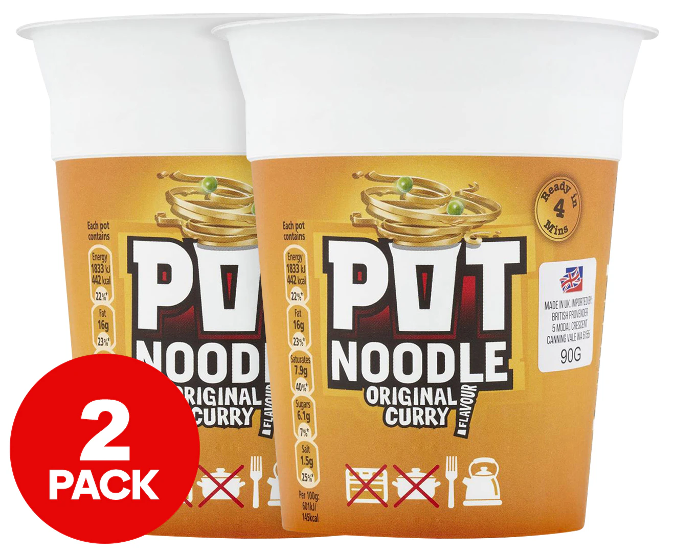 2 x Pot Noodles Original Curry 90g