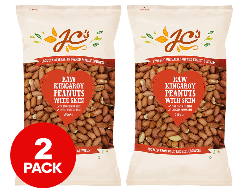 2 x JC's Australian Raw Peanuts w/ Skin 500g