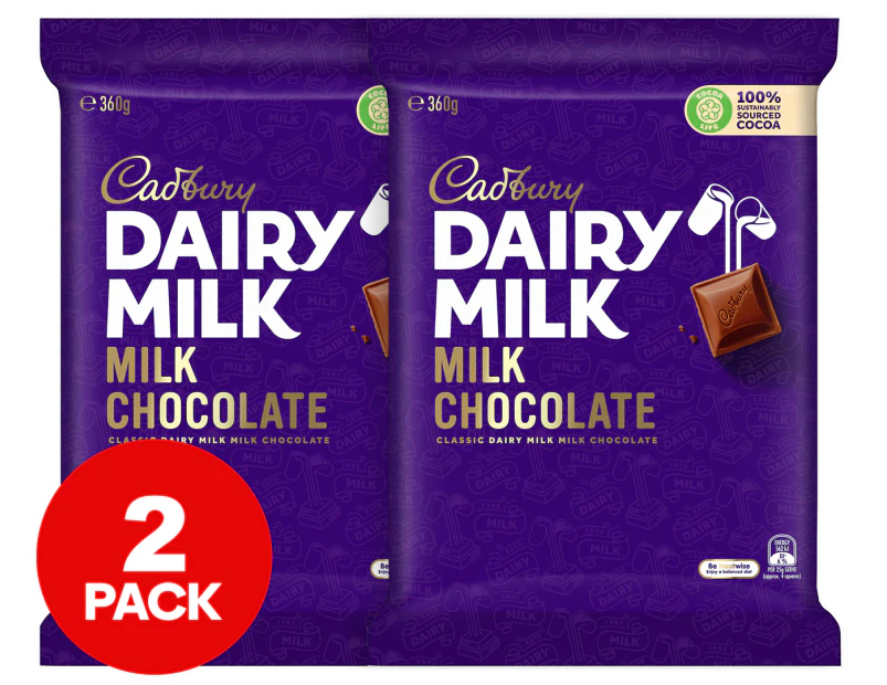 2 x Cadbury Dairy Milk Milk Chocolate 360g