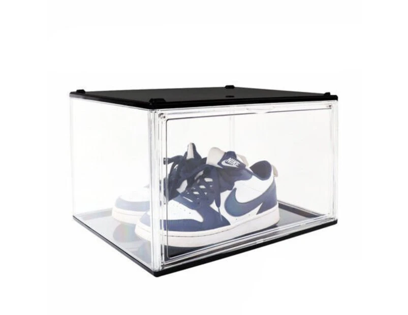 Premium Stackable Shoe Box Sneaker Display Storage Case Magnetic Door Plastic - Black