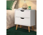 Oikiture Bedside Tables 2 Drawers Side Table Nightstand Storage Cabinet White - White