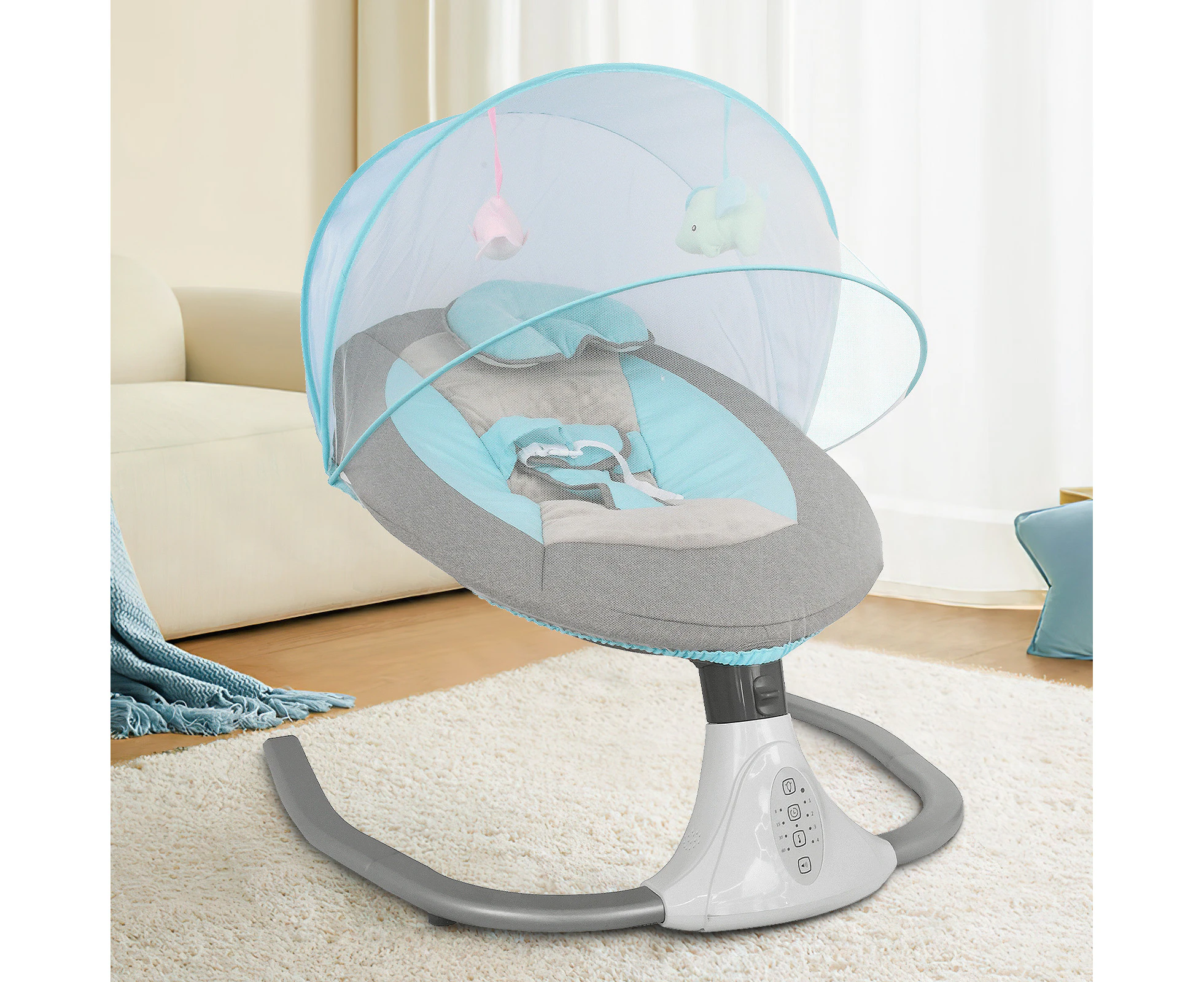 Advwin Baby Electric Rocking Chair Bouncer Seat Soft Peachskin with Mosquito Net Blue & Grey