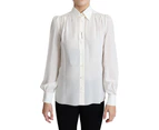 Dolce  Gabbana White Silk Crepe Shirt Crinkled Shoulders Top