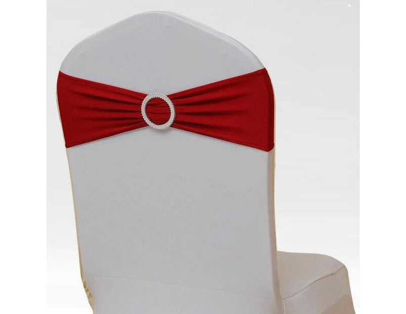 Spandex Chair Cover Bands Sashes With Buckle Wedding Event Banquet - Wine Red