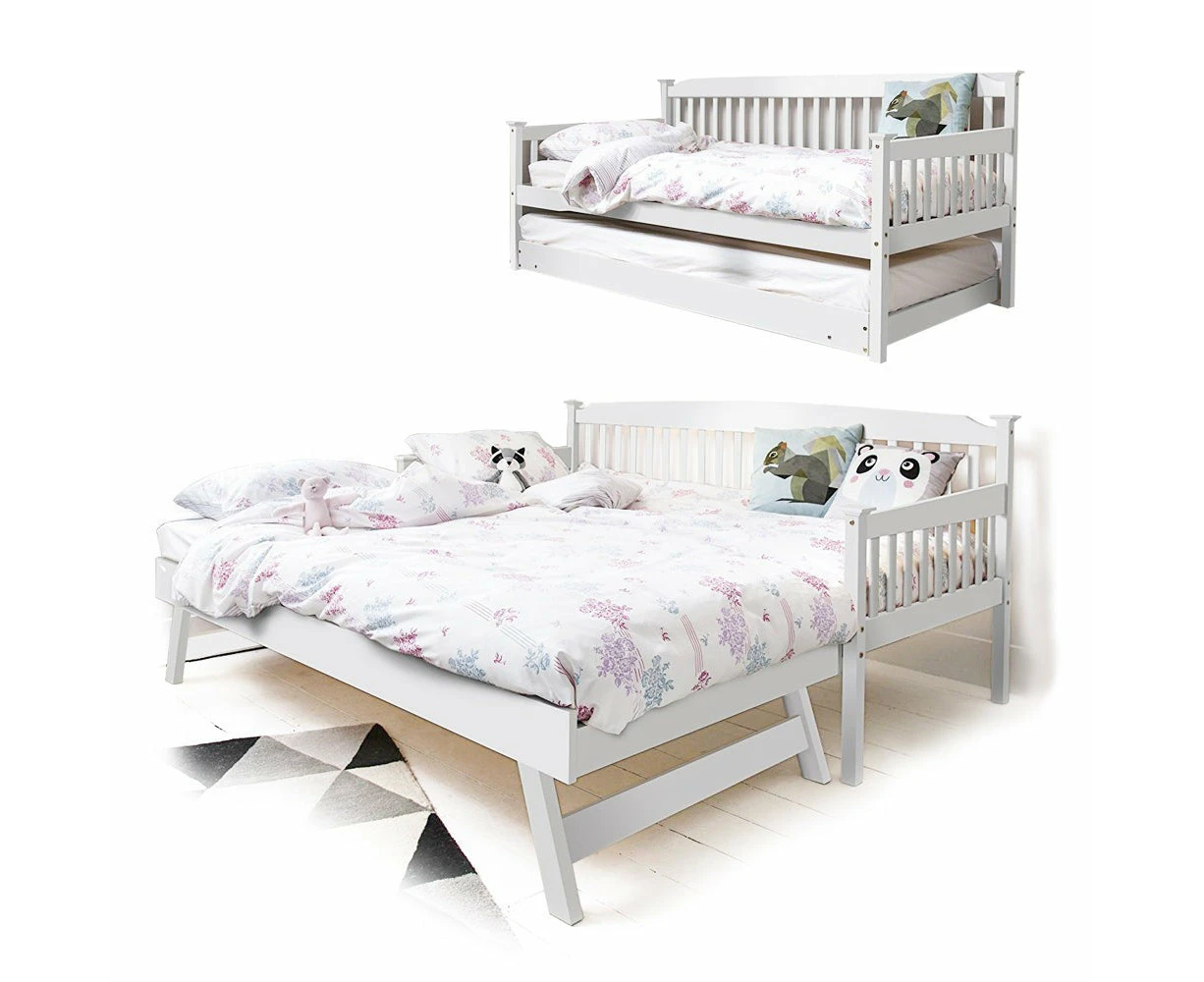 Foret Bed Frame Single Base Trundle Daybed Kids Bedroom Furniture Wood White 2pc