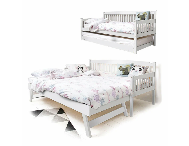 Foret Bed Frame Single Base Trundle Daybed Kids Bedroom Furniture Wood White 2pc