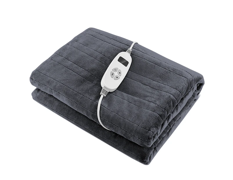 Costway Electric Heated Throw Blanket 230GSM Rug Washable Double-Sided Fleece w/LED Display/9 Heat Levels/Timer Grey