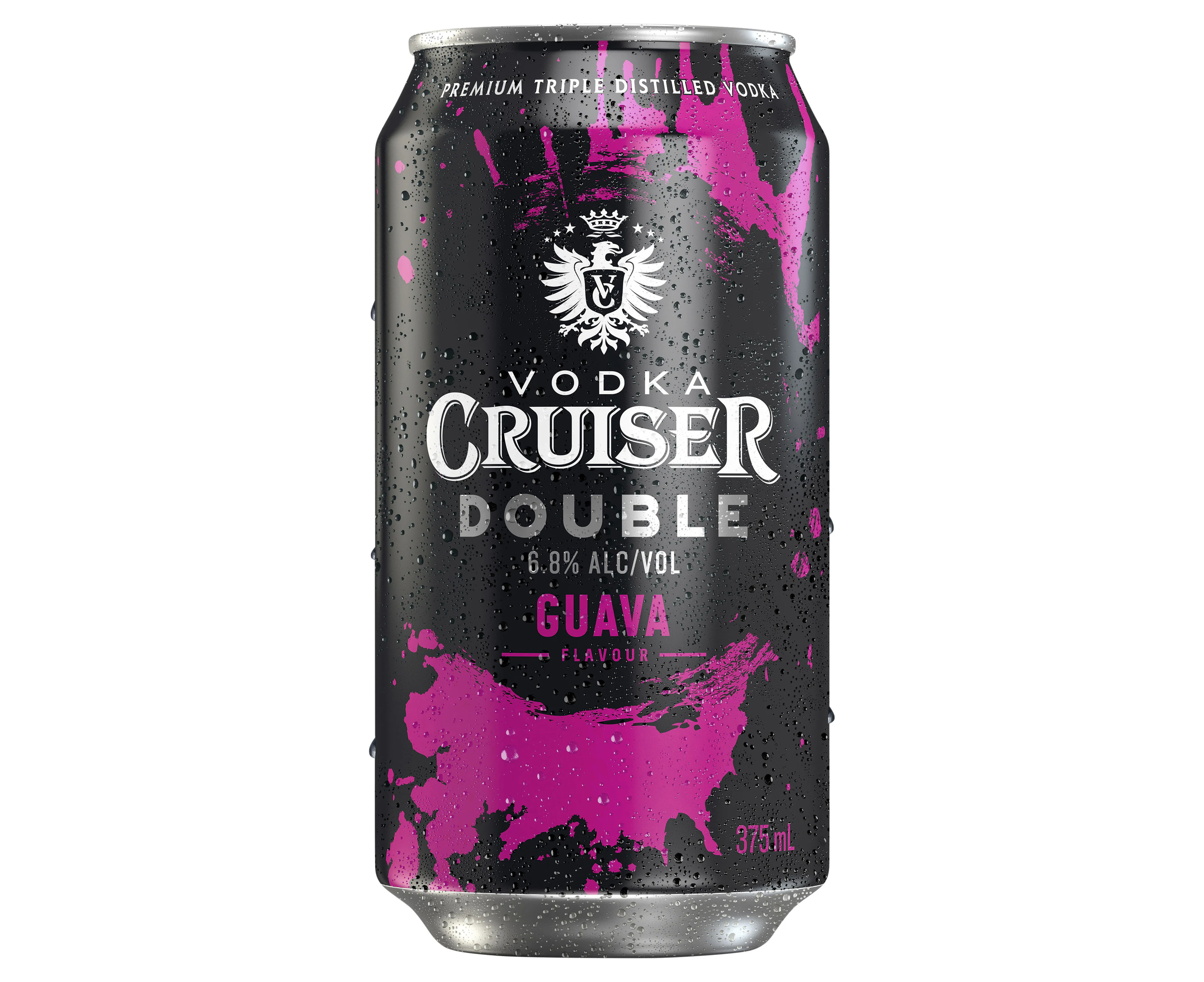 Vodka Cruiser Double Guava, Refreshing Flavoured Pre-Mixed Vodka Drink, 6.8% ABV, 375mL (Case of 24 Cans)