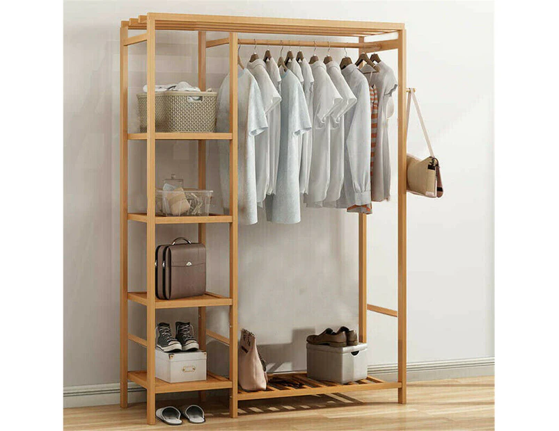 Concise Wooden Clothes Garment Hanging Stand Shoe Rack Display Storage Shelf