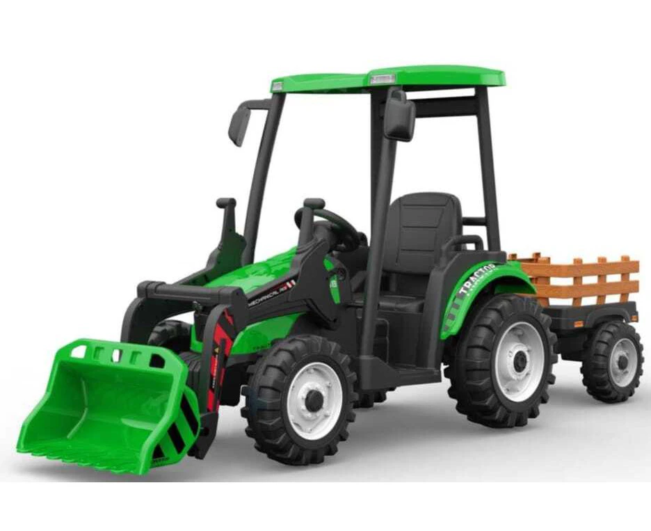 24V Tractor with roof and trailer - Green