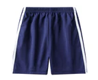 Kids Boys Girls Solid Striped Shorts Sports Summer Casual Jogger School Football - Navy