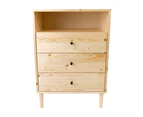 Jamie Tallboy 3 Chest of Drawers Solid Pine Wood Bed Storage Cabinet - Natural