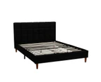 Foret Bed Frame Queen Size Black Colour Fabric Bedroom Furniture Wooden Base