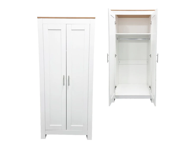 Foret Cabinet Wardrobe Clothes Rack Bedroom Storage Shelf Hanger Wooden White Coastal