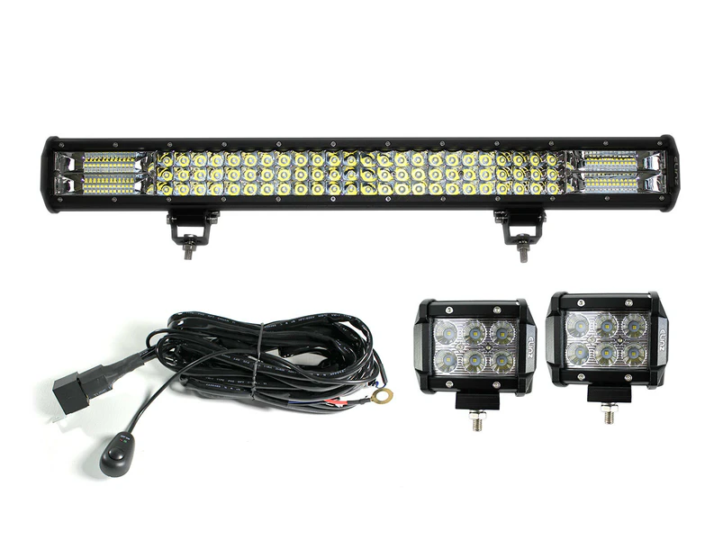 Elinz 26" LED Light Bar 3 Rows Philips bundle 2x 18W 4 inch CREE Driving Worklight