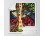 Throws Couples Size: 200cm x 200cm Fantasy Art Morning vs Night Tree and Red Dragon