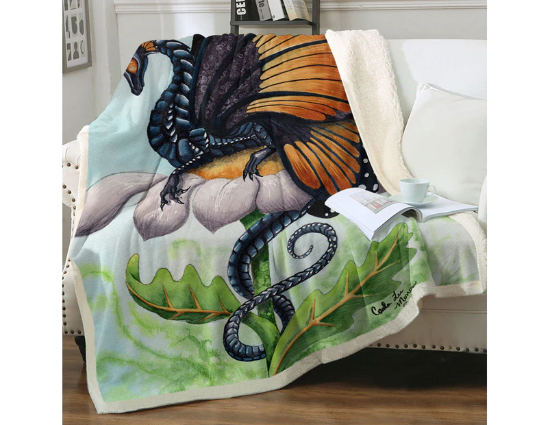 Throws Couples Size: 200cm x 200cm The Monarch Fantasy Art Dragon Sits on Flower