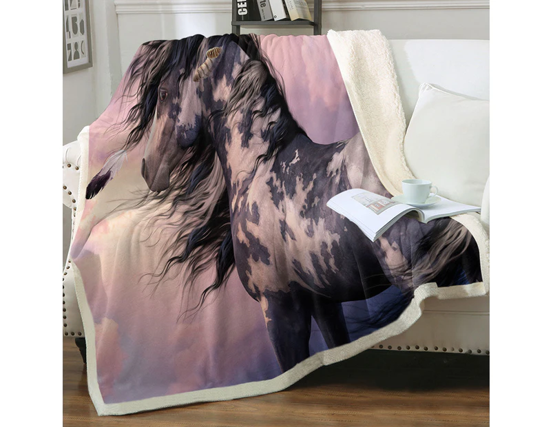 Throws Couples Size: 200cm x 200cm Sunset Clouds behind Black and White Pinto Horse