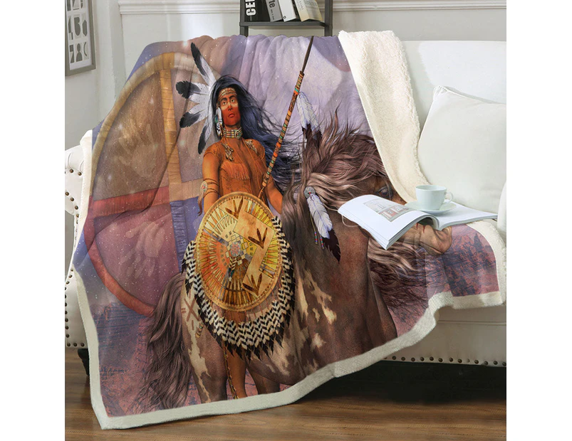 Throws Couples Size: 200cm x 200cm Brave Native American Warrior Eagle and Horse