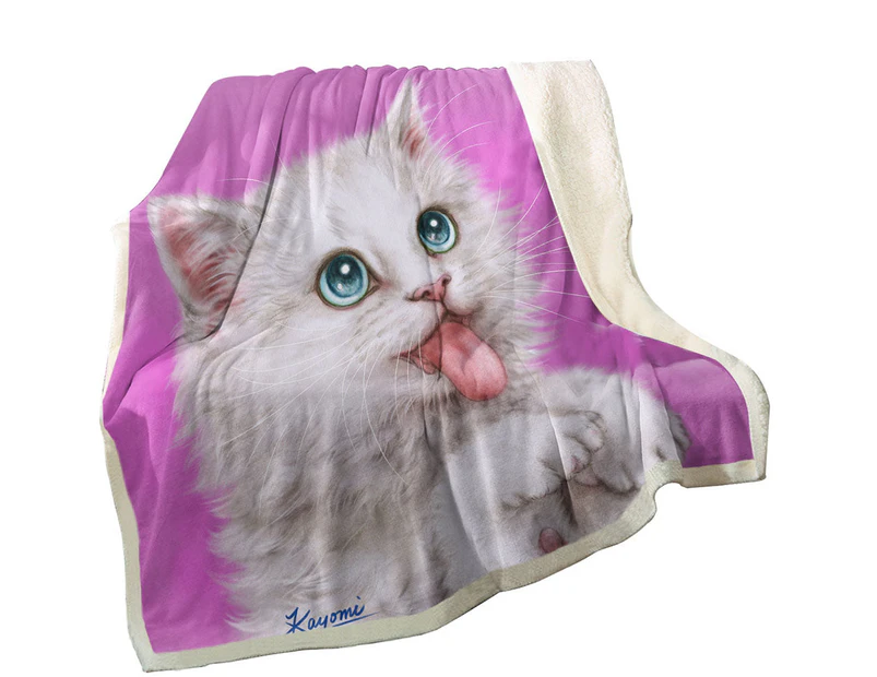Throws Couples Size: 200cm x 200cm Funny Cats Hungry White Kitty Cat over Pink