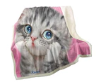Throws Couples Size: 200cm x 200cm Designs for Kids Tabby Grey Kitty Cat over Pink