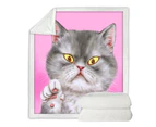 Throws Couples Size: 200cm x 200cm Kittens Art Angry Grey Kitty Cat over Pink