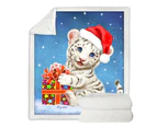Throws Couples Size: 200cm x 200cm Cute Christmas Design White Tiger Cub Gift