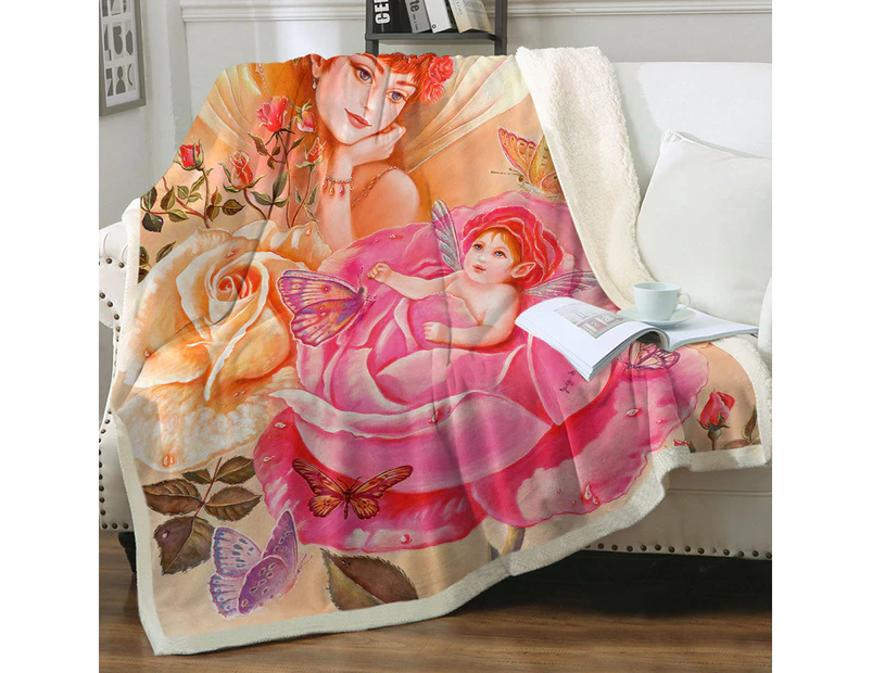 Throws Kids Size: 130cm x 150cm Roses Fairy and Her Baby Painting My Little Rosebud